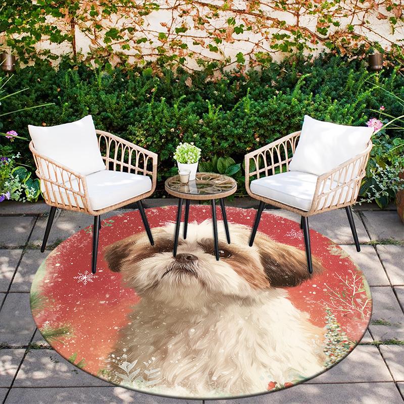 Shih Tzu patroon rond vloerkleed, Vloerkleed voor Woonkamer Slaapkamer Bank Speelkamer Decoratie, Antislip Vloermat, Feestdagen Cadeaus en Verjaardagscadeaus
