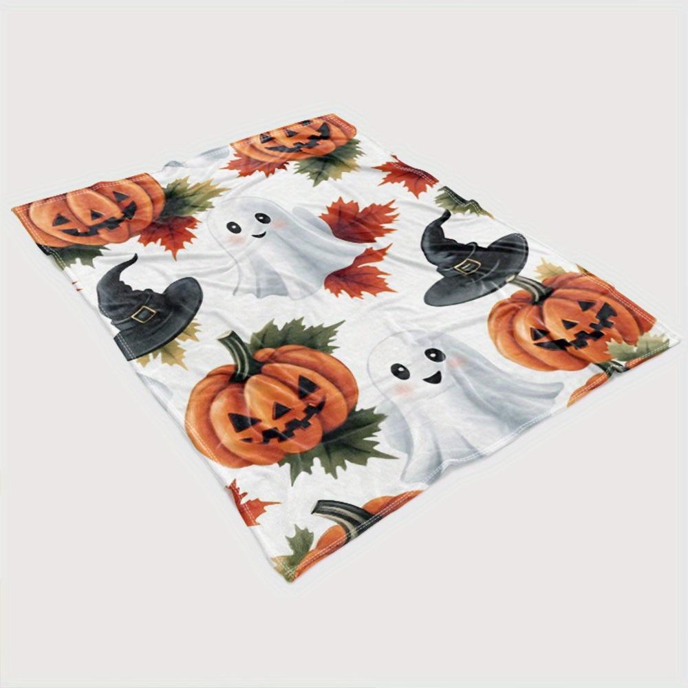 Halloween Flannel Fleece Throw Blanket - Pumpkin Ghost Witch Hat Print, Cozy Soft Plush Blanket for Sofa, Bed, Car, Office, Camp