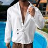 Mens Solid Color Casual Lapel Long Sleeve Shirt