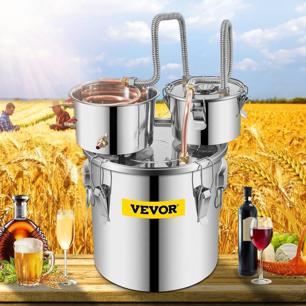 VEVOR Still Distiller 5Gal 21L Stainless Steel Water Distiller Copper Tube with Circulating Pump Home Brewing Kit Build-in Thermometer for DIY Whisky