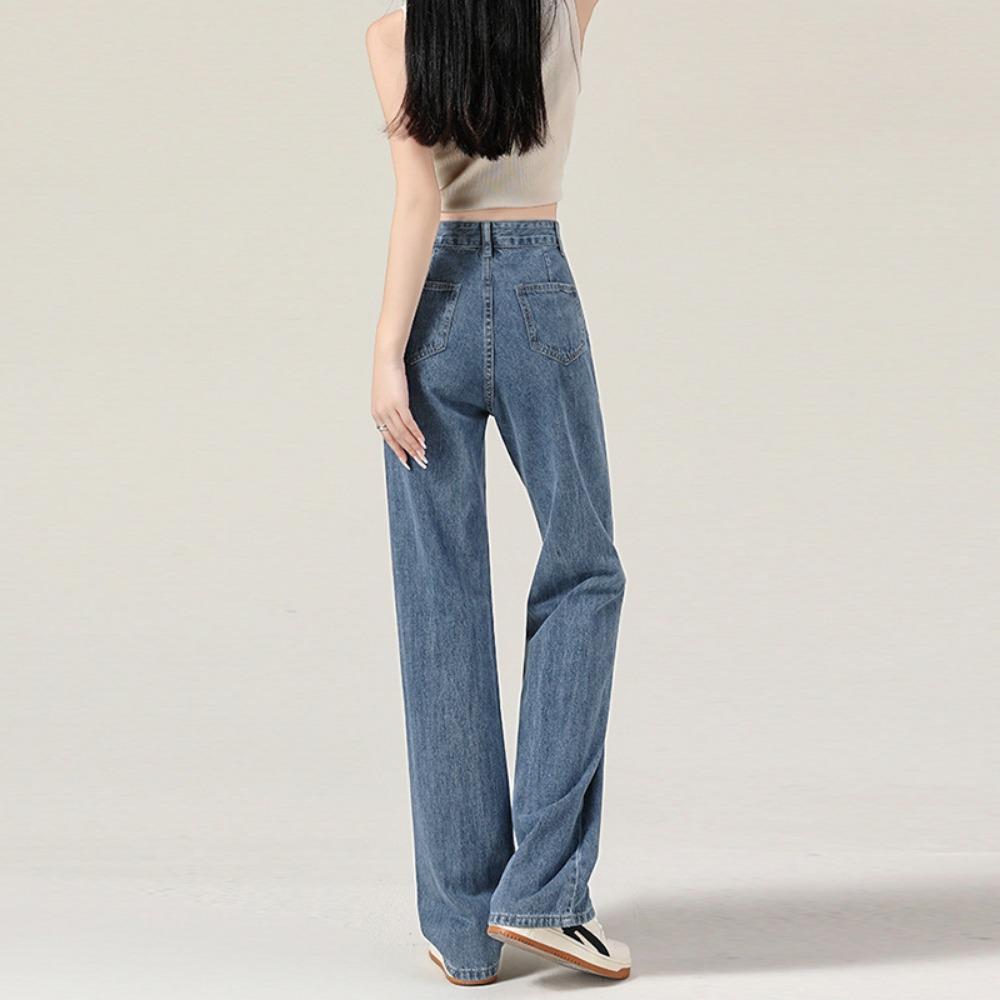 Autumn and Winter Denim Wide-leg Pants Women's High Waist Adjustable Loose and Thin New Design Straight Mopping Pants