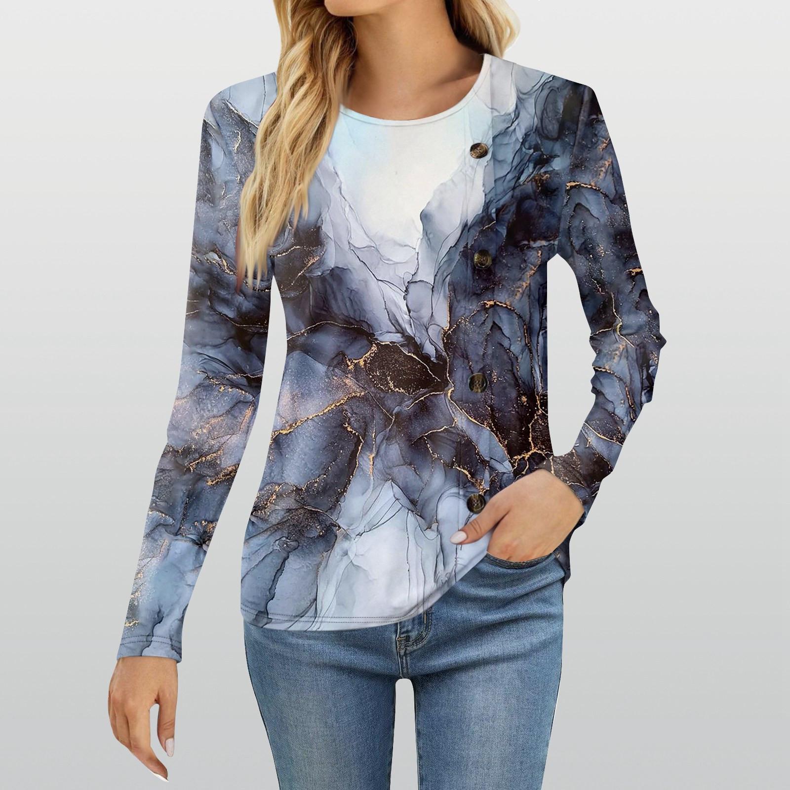 

Женская модная повседневная футболка с круглым вырезом и длинным рукавом с принтом, женская футболка XL небесно-голубой