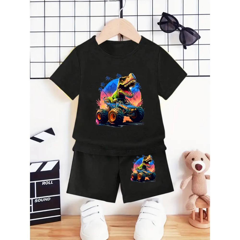Summer boys black short sleeved shorts set 150