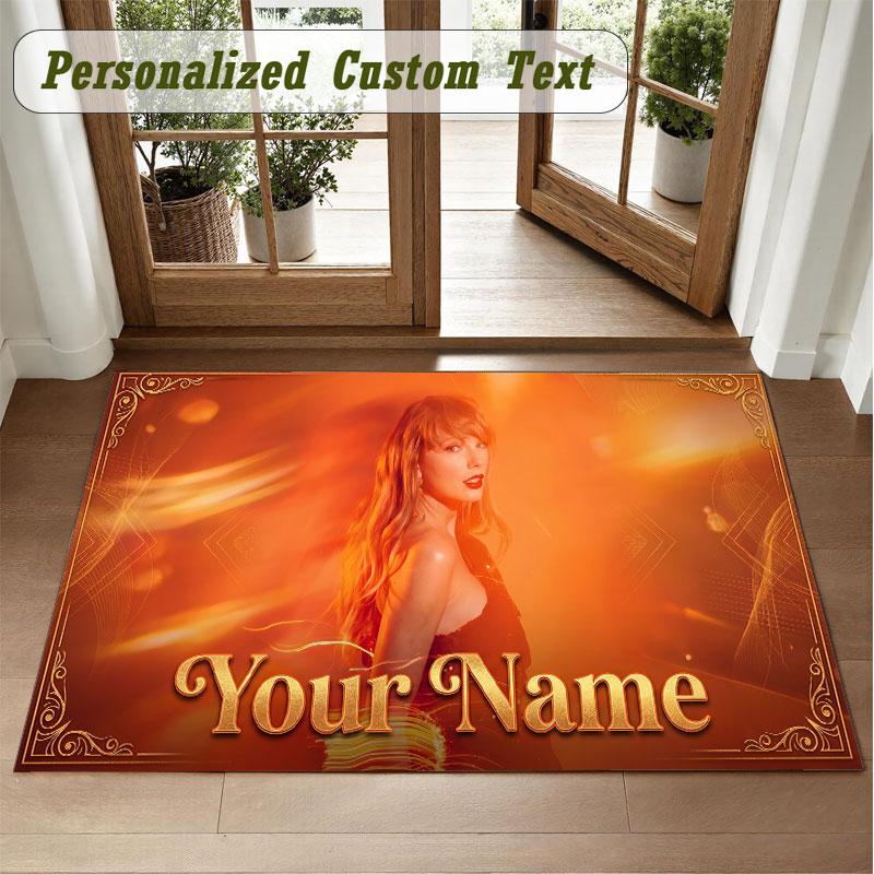 Crystal Velvet Square Rug Custom NameTaylor Swift Pattern Non Slip Home Floor Decor Rug