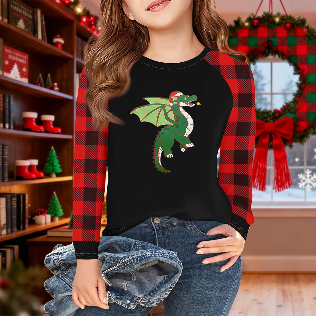 Girls Long Sleeve Christmas Day T Shirts Kids Fall Tops Crewneck Basic Tees 5-14Y