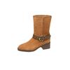 Herbst und Winter 2025 neue Retro-Stiefel mit dickem Absatz und spitzer Zehenpartie im Westernstil, Damen-Cowboystiefel aus elastischem Samt mit Gürtelschnalle, Ritterstiefel aus Wildleder