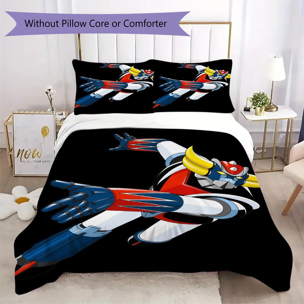 Grendizer Goldorak Pattern Bedding,Quilt Set Quilt Cover Pillowcase Home Birthday Gift(1 * duvet cover + 2 * pillowcase, without core)_lx