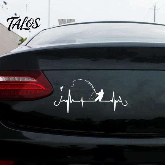 Non Fading Vehicle Decal for Men Fishing Heartbeat Car Sticker Decal, 6.7" X 3.1" Waterproof Vinyl Auto Window No Residue Exterior Body Decoration,