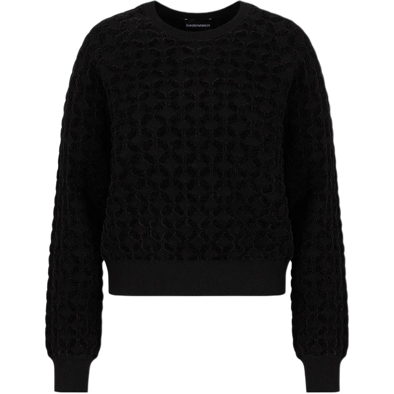 Emporio Armani FW22 Solid Pattern Jacquard Pullover Knit Sweater Women sweater Black 6L2MT22-M08Z1-F017 L