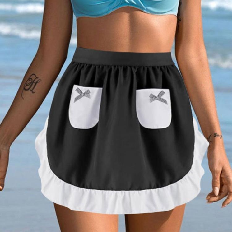 Maid Apron Costume Adjustable Ruffled Maid Apron for Halloween Cosplay Women Kitchen Apron Cooking Apron with 2 Pocket