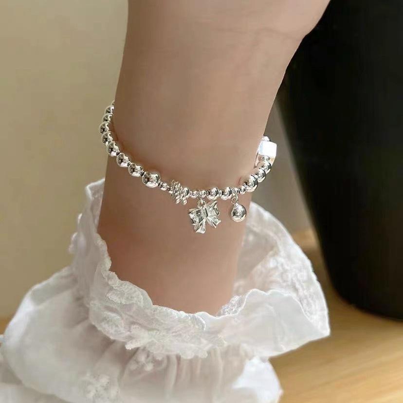 S925 Sterlingsilber Schleife Perlenarmband - Handgefertigt Elastische Kordel, Perfektes Süßes Geburtstagsgeschenk für Frauen