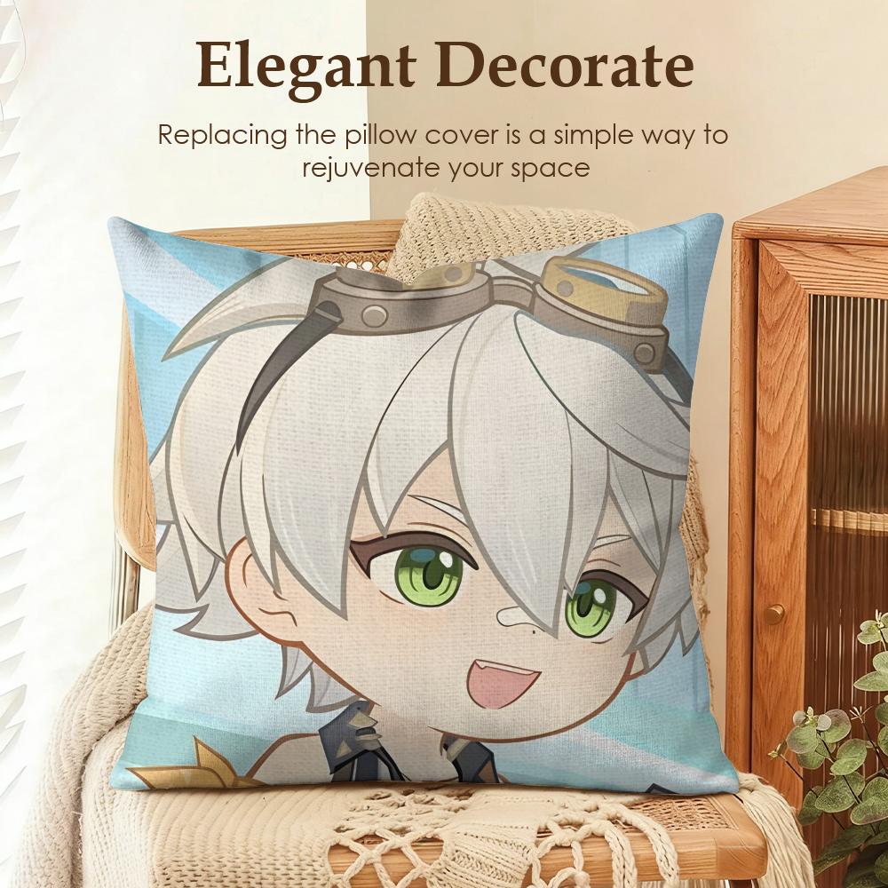 

Bennett cute Genshin Impact Cushion Cover Natural Linen Organic Fabric DoubleSided Printing Sofa Home Decor Gift Pillow Case 30x30cm