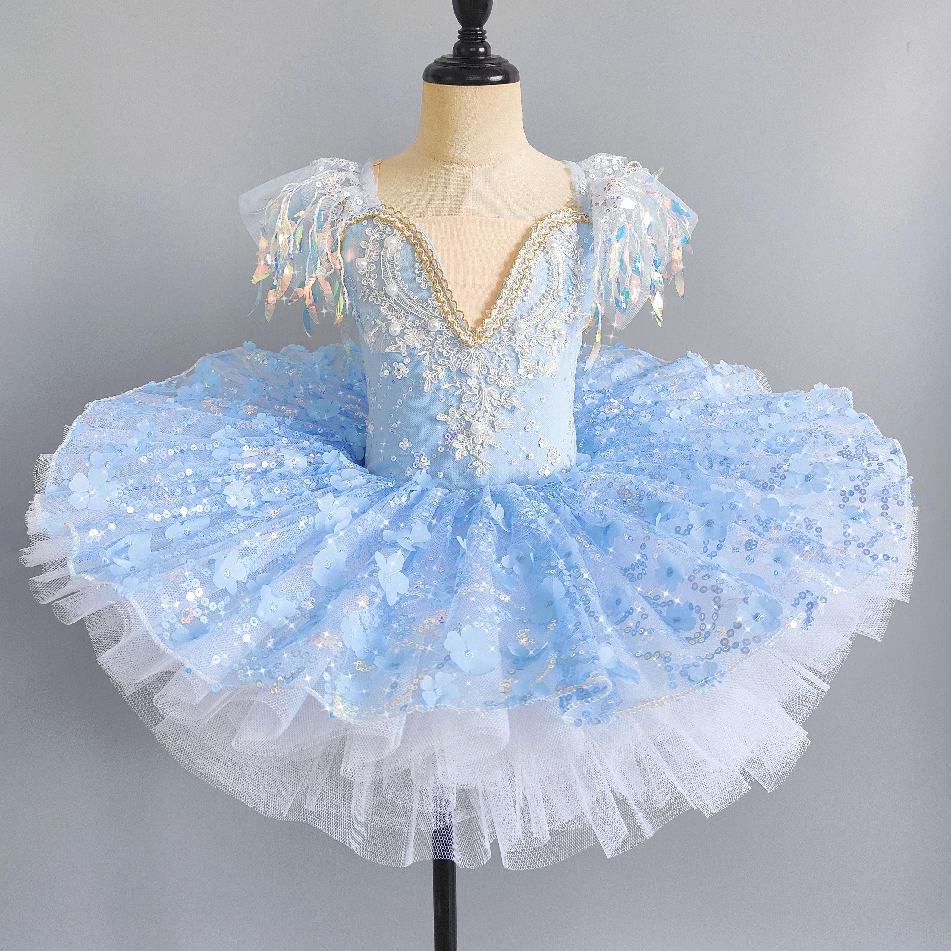 

Ballet Puff Skirt Sequined Tassel Shoulder Professional Ballet Dress for Girls Adult Ballet Tutu Performance Clothes Ballerina Balet Dress Girl 160 синій