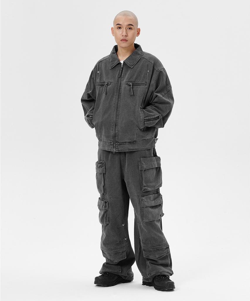 Mahagrid Overdyed Biker Jacket Charcoal(Mg2Esmj241A)