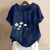 Women's Fashion Casual Round Neck Short Sleeve Cotton And Linen Printed T-shirt Top