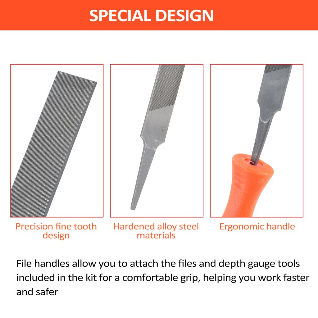 Chainsaw Sharpener File Kit, File Handle, File, Flat Files, File Holder, Limit Ruler, Used To