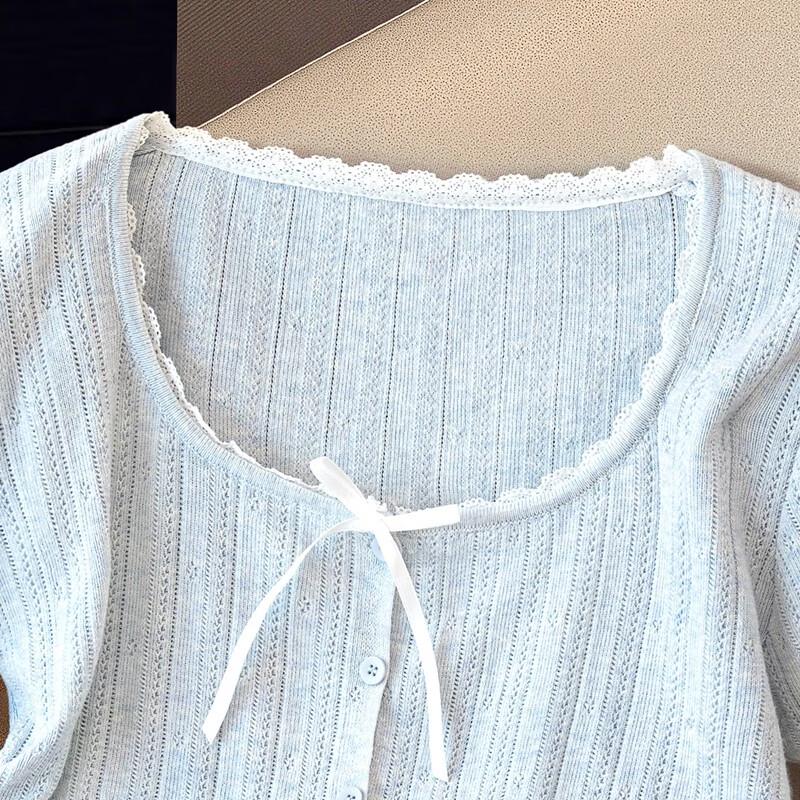 Women's French Style Lace Patchwork Knit Short Sleeve Top