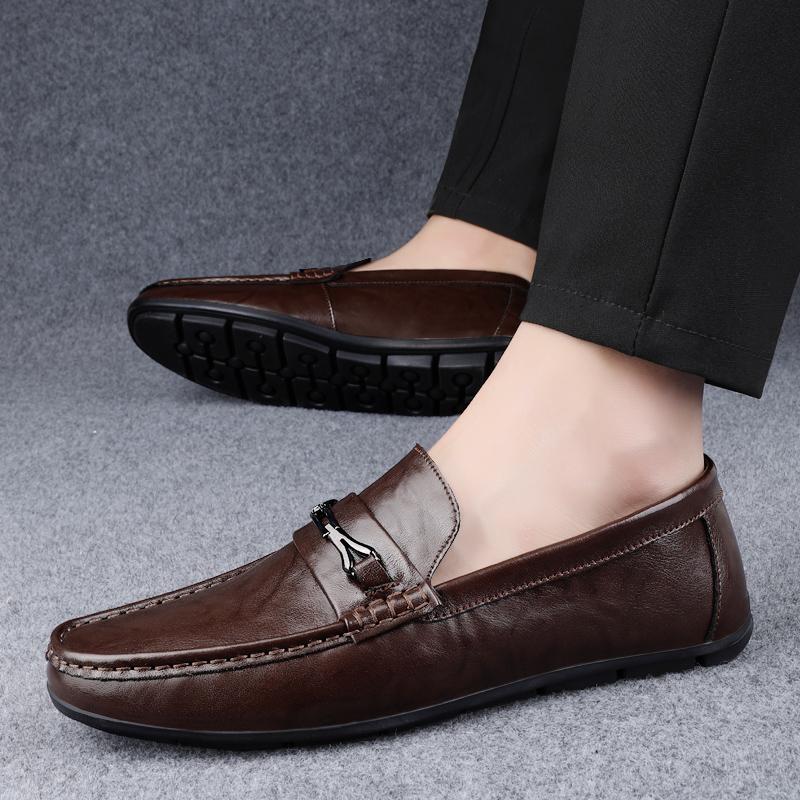 Lightweight Men's Leather Shoes Comfortable and Flat Bottomed Style Office and Work Business Plus Size  and Slip On