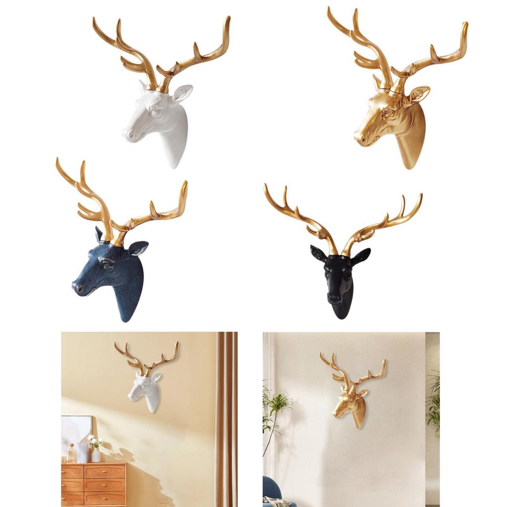Deer Head Wall Hanging Ornament Office Fireplace Gift Housewarming for Home Decor Collectible Resin Sculpture Hanging Pendant