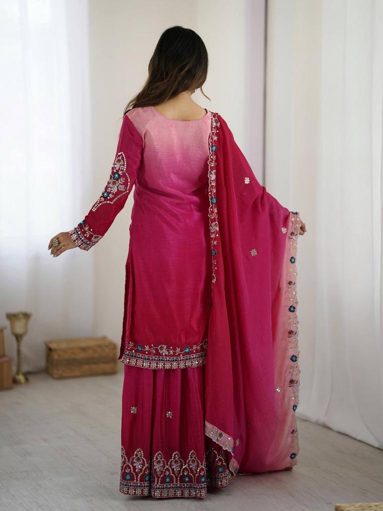 Indian Women Sharara Salwar Suit Party Wear Bollywood Ethnic Chinon Salwar Kameez Palazzo
