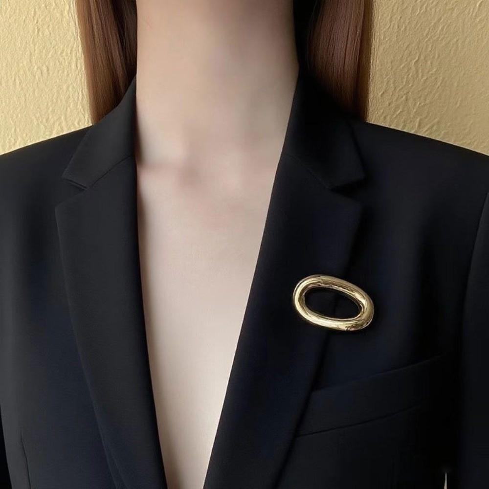Stainless Steel O Shape Brooches Gold Silver Color O Shape Metal Brooch Pin Geometric Design Geometric Brooches For Women