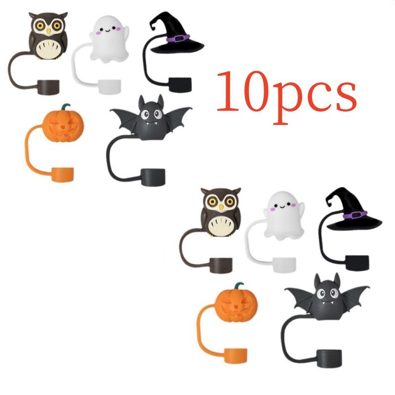 Silikonové krytky na brčka Roztomilé Opakovaně použitelné Prachotěsné Nástavce na brčka Snadno čistitelné Kryt na brčko s duchem Dekorace na pohár Halloweenské párty doplňky