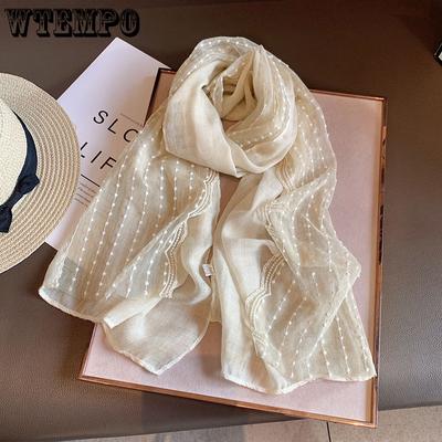 Écharpe en dentelle coton et lin pour femmes 140x40cm Châle d'été pour la protection du cou Écharpe de voyage