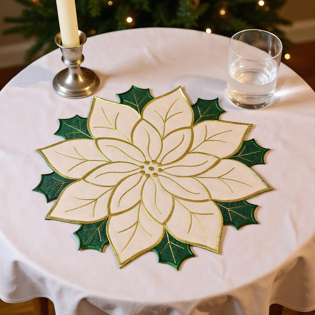 4 Stück Hitzebeständige Dekorative Weihnachts-Tischsets Weihnachtsstickerei Stechpalmenblatt Platzset für Feiertagszusammenkünfte & Heimdeko