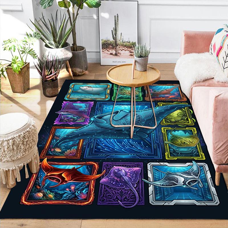 Cybernetic Marine Life Pattern Rug Floor Mat for Living Room or Bedroom Soft and Comfortable Carpet a Gift for Birthday and Holiday.