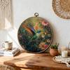 DEQSX Vintage Floral Hummingbird Round Wall Art, Rustic Nature Cottagecore Flower Botanical Bird Wall Decor Canvas Prints Posters for Home Bedroom