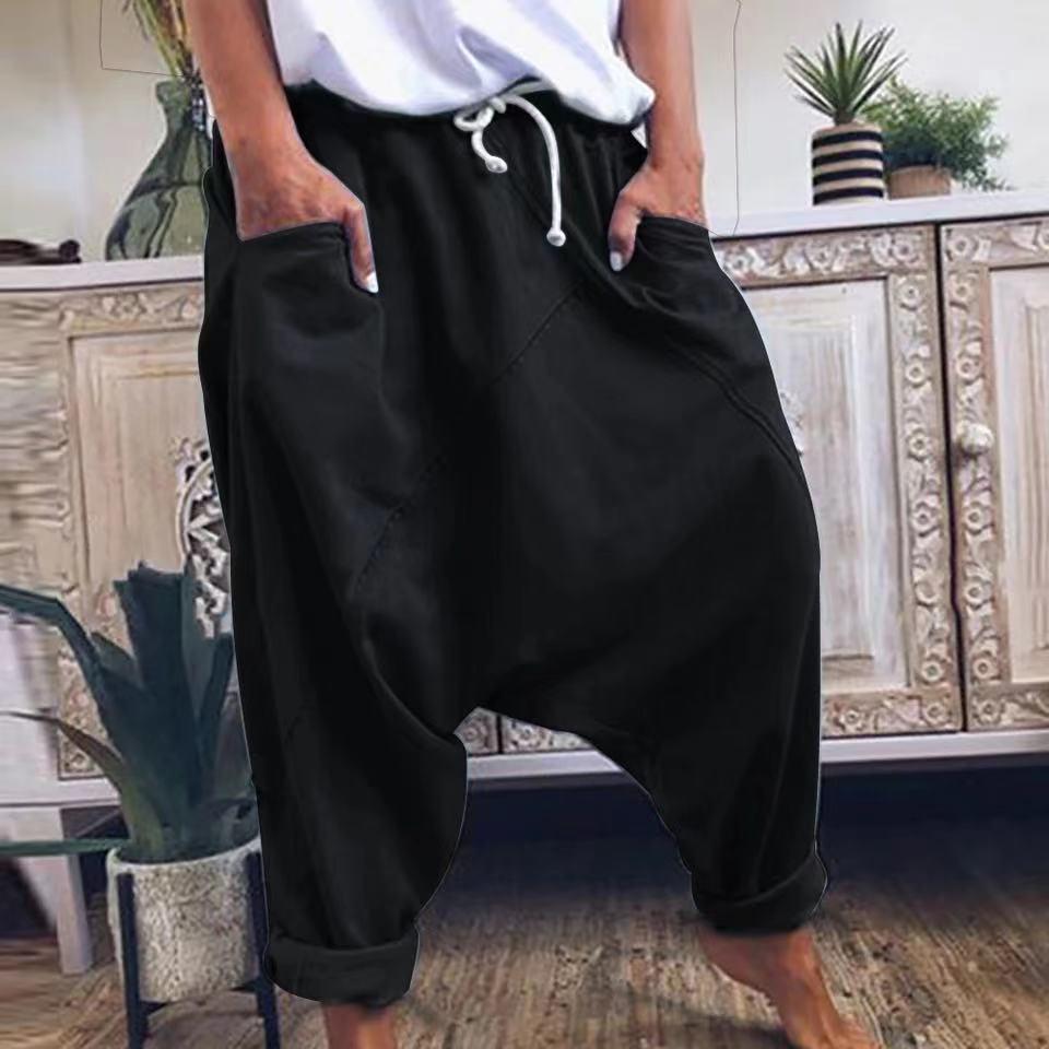 

Elastic Crotch & Lace-Up Harem Pants Cotton