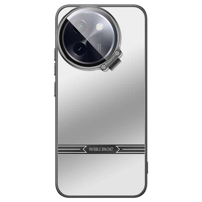 

For vivo Y200i 5G Case PC+TPU Matte Anti-Drop Phone Cover with Lens Lid Kickstand Silver