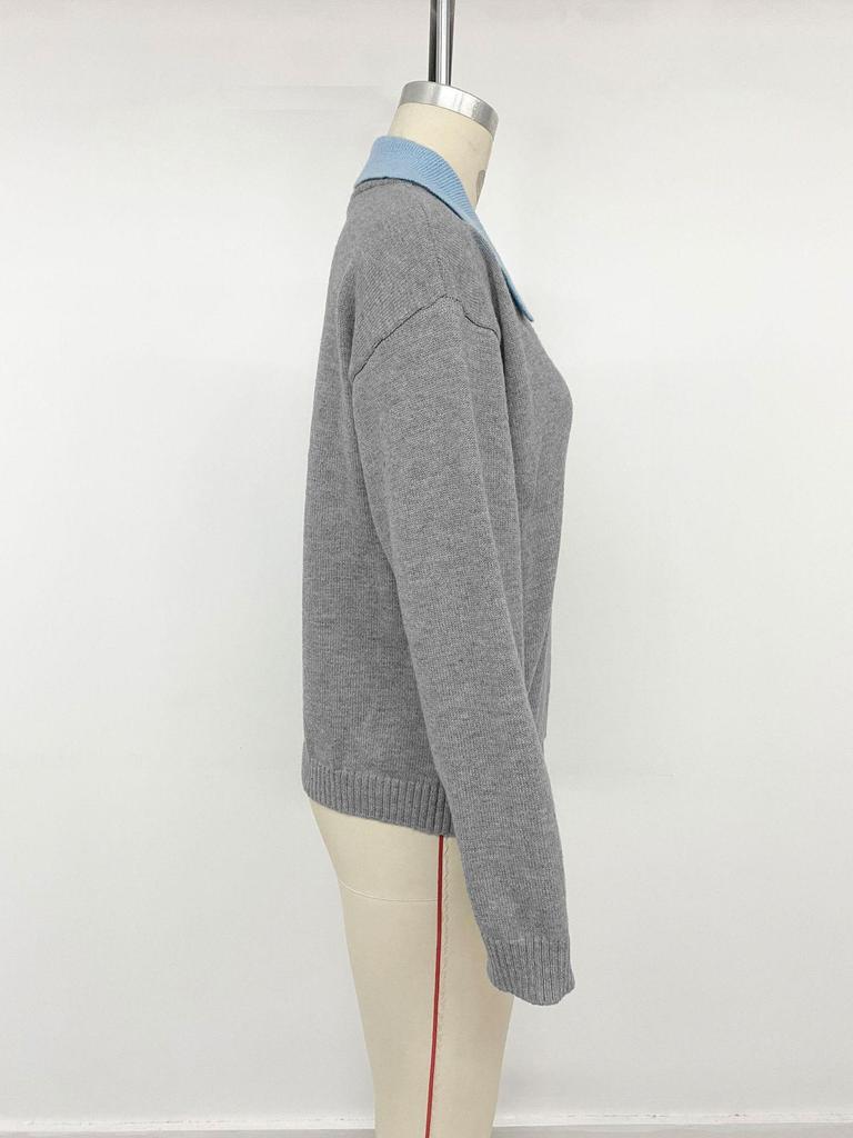 2026 Autumn/Winter Color Block Two-Piece Style Knit Sweater with Lapel and Long Sleeves