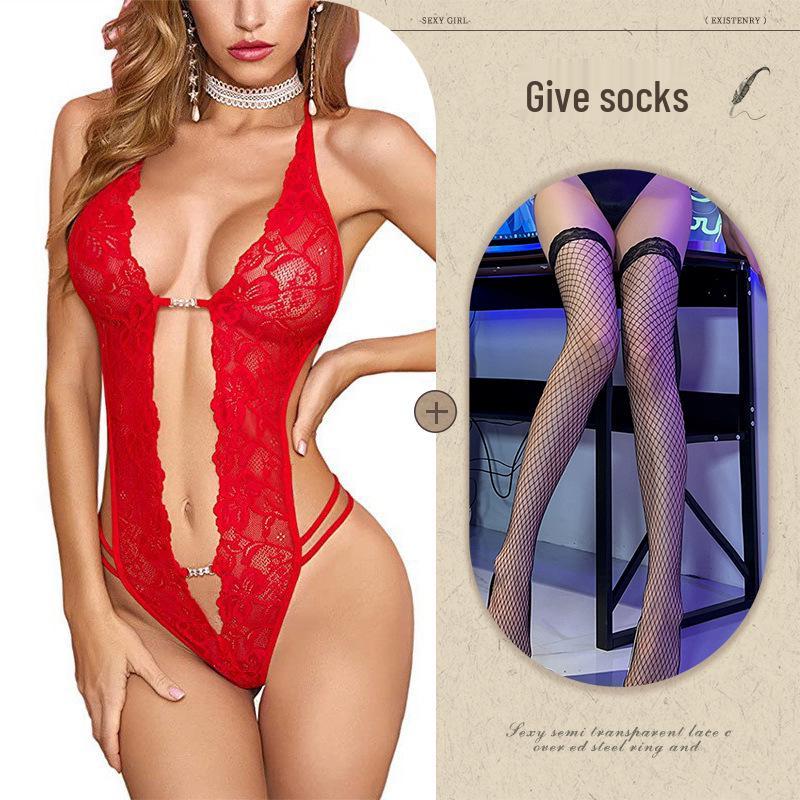 European and American Sexy See-Through Backless Lace-Up Lingerie 