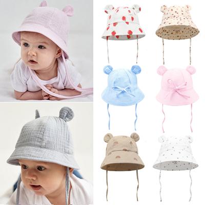 Baby Summer Hat 100% Cotton Adjustable Kids Bucket Hat Muslin Cartoon Children Panama Cap Infant Bonnet Toddler Hat 1-3Y