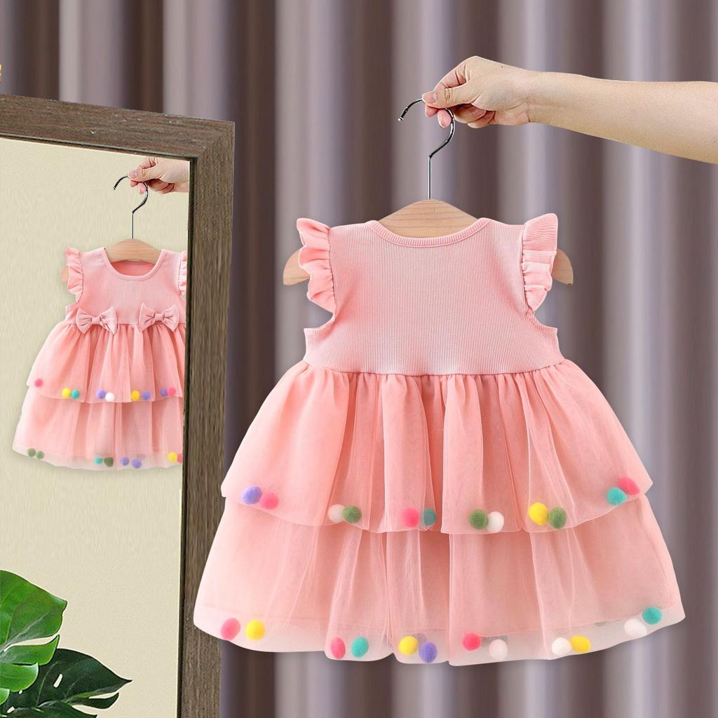Children's Clothing Girls' Dresses Summer Girls' Pink Princess Dresses Children's Butterfly Bow Ball Dresses