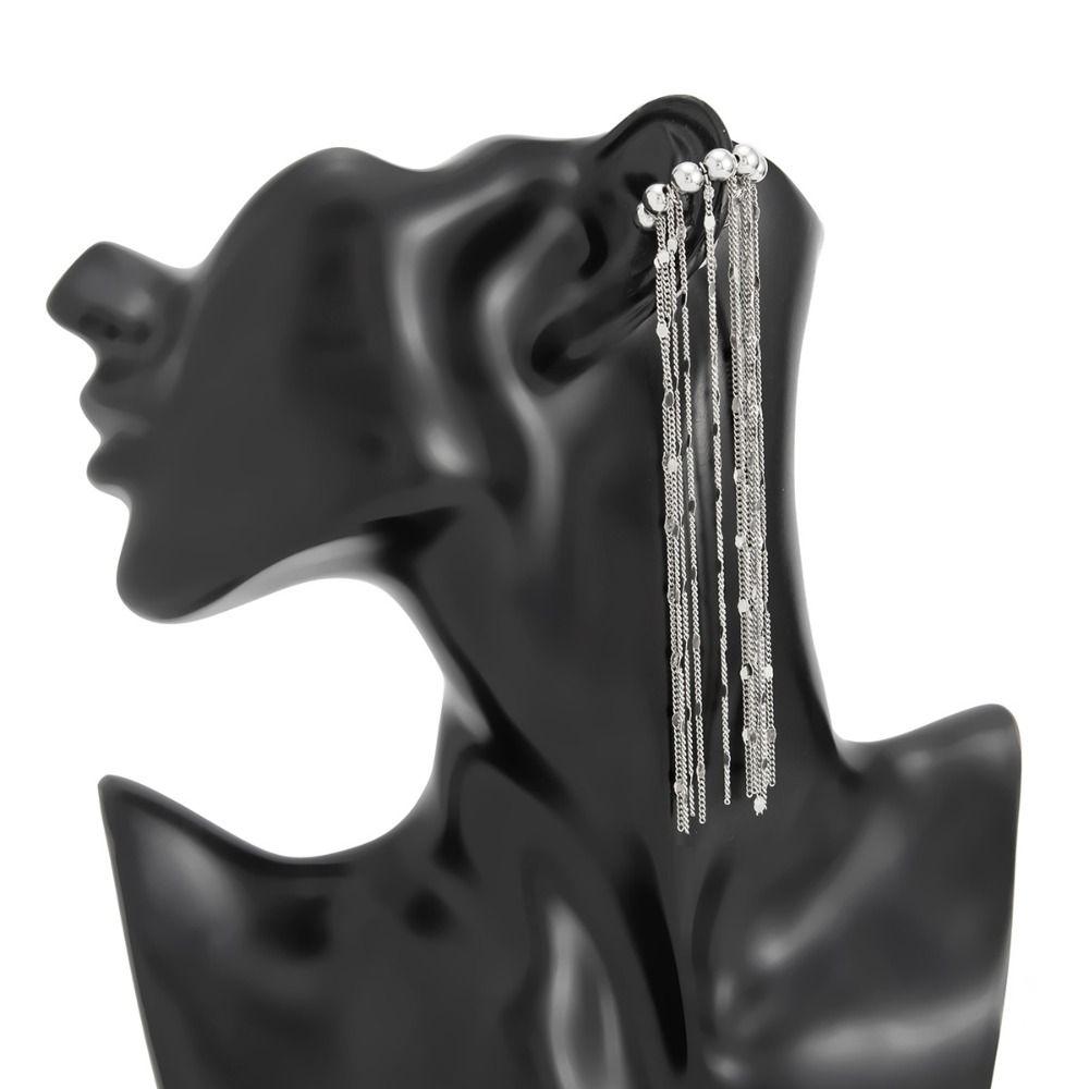 Legierung+Kupfer Kette Lange Quaste Ohrringe Lange Kette Runde Perlen Quaste Ohrclip Gotischer Stil Kein Ohrloch erforderlich