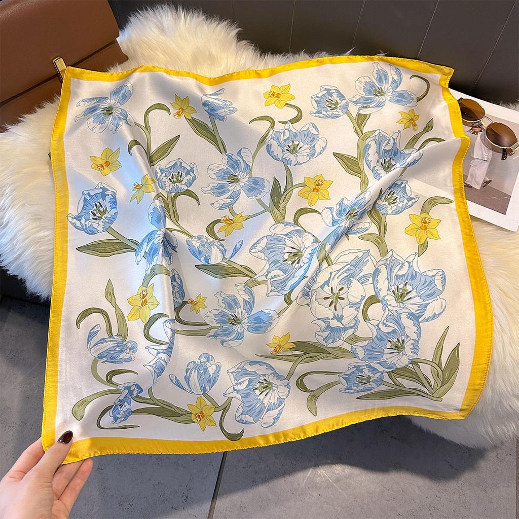 Korean New Versatile Fashion 71 Imitation Silk Square Scarf Women's High-end Sense Neck Protection Neck Scarf Silk Scarf