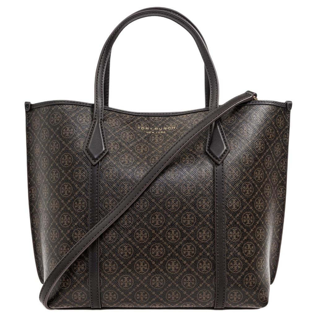 Tory Burch Perry Letter Logo Gold Hardware Canvas Tote Bag Shopping Bag Shoulder Crossbody Handbag Small Women tote Dark-Brown 176060-200