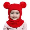 Autumn and winter children's pullover hat double ball ear protector balaclava hat boys and girls baby knitted hat wool integrated hat