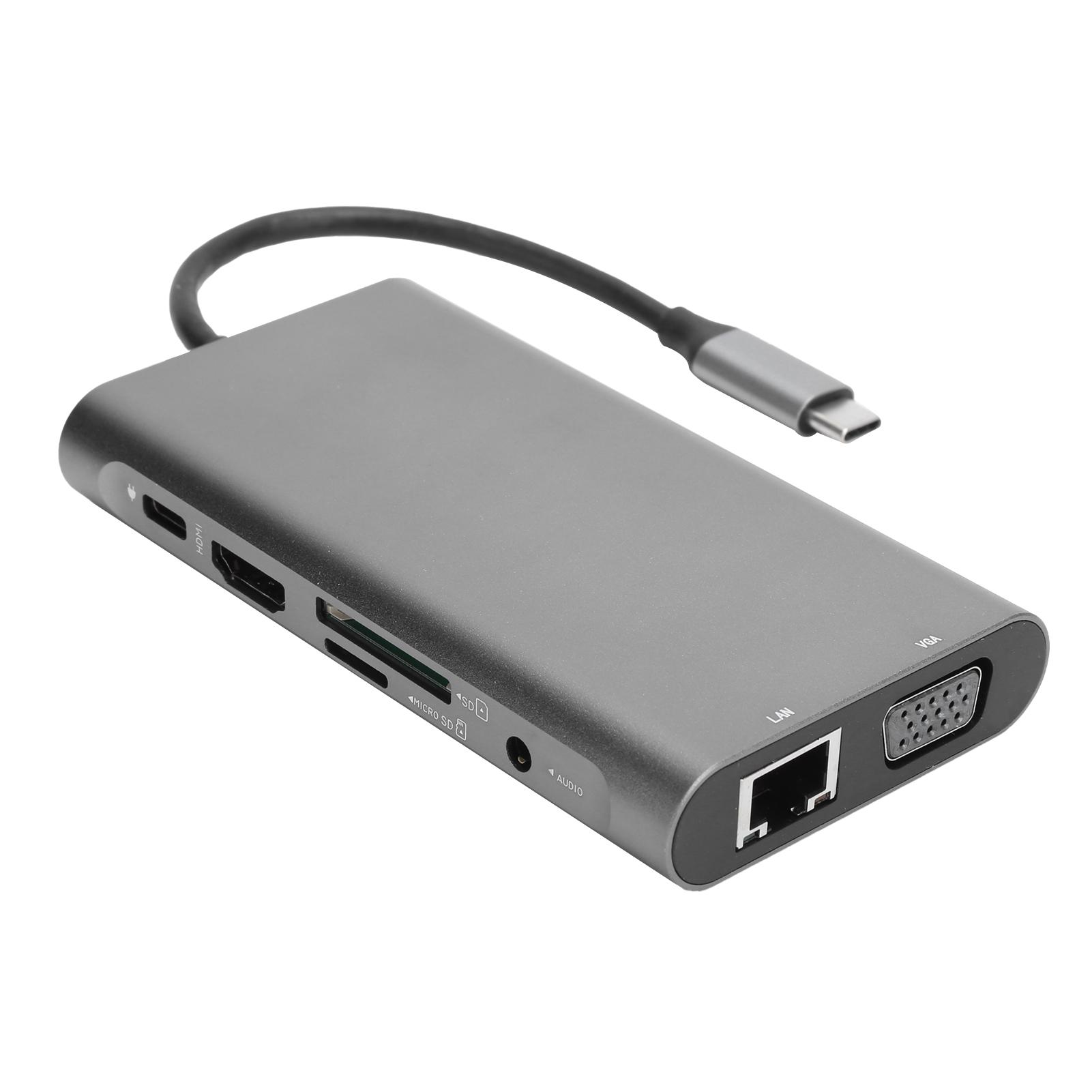 

Z030 10 в 1 TypeC Хаб Док-станция USB3.0PDHDMIRJ45VGAMemory Card 3.5MM Адаптер