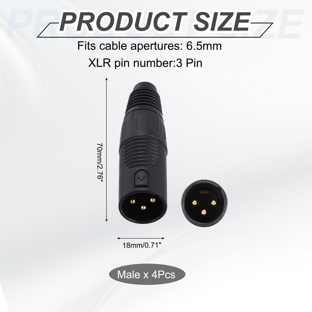 uxcell 4-Pack 3-Pin XLR Female Connectors for Microphones, Audio Cables, Plugs, Sockets, Accessories for Mixers, Power Amplifiers, Black
