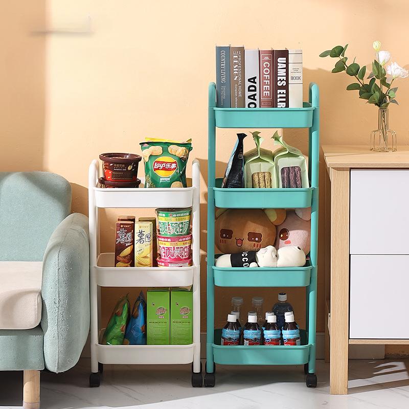 Chariot utilitaire roulant en plastique à 3 niveaux Chariot de rangement multifonctionnel pour chambre à coucher cuisine Organisateur de rangement mobile avec roues