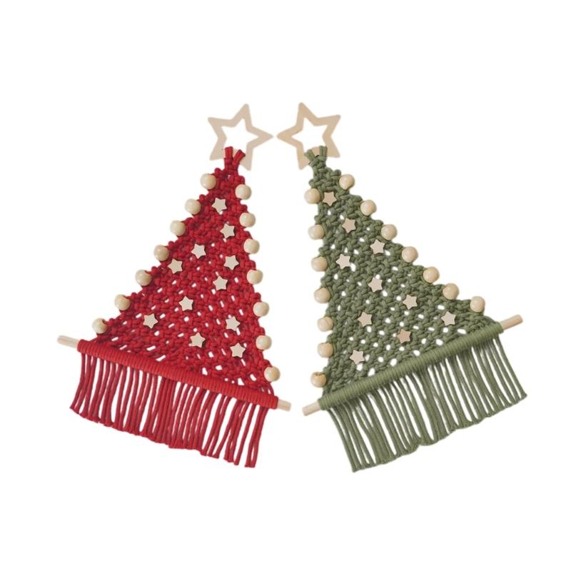 Holiday Tree Fiber Craft Set for 2 Hanging Projects with Soft Cotton Cord, Wooden Star Toppers, Beads and Dowels