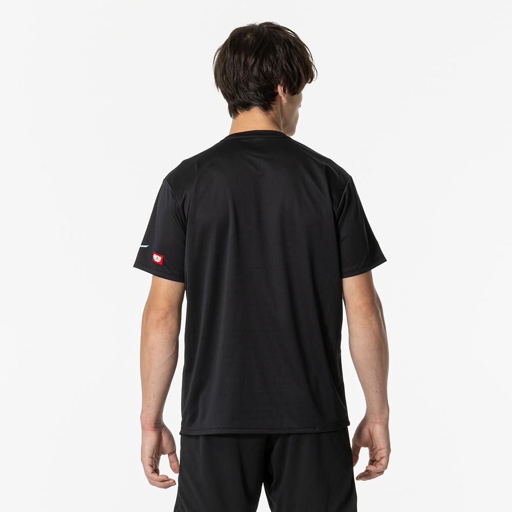 Mizuno Table Tennis Game Short JTTA Size S Shirt, Sleeve, U-Neck, Unisex, Moisture-Wicking, Quick-Drying, Certified, 82JAA110, Black/Turquoise,