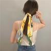 Soft Satin Silk Scarf Sunflowers Print French Style Headscarf  All-Season Use