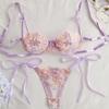 Autumn Bow Sling Floral Embroidered Lingerie Set - See-through Temptation