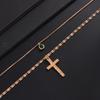 New 1 Pcs/set Retro Acrylic Rhinestone Metal Cross Pendant Choker Necklace Men Trendy Adjustable Gold Color Chain Jewelry