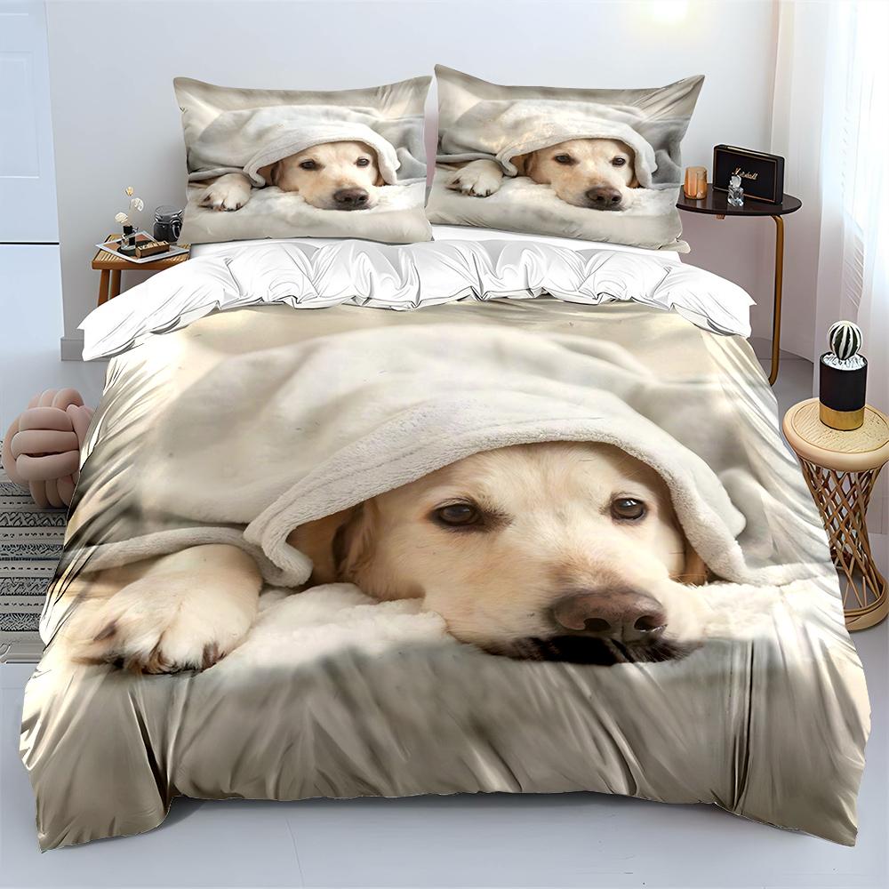 Cozy Dog Resting Under Blanket Bedding Set for Kids Luxury Gift 3pcs Digital Print Comforter Set Soft Comfortable Breathable