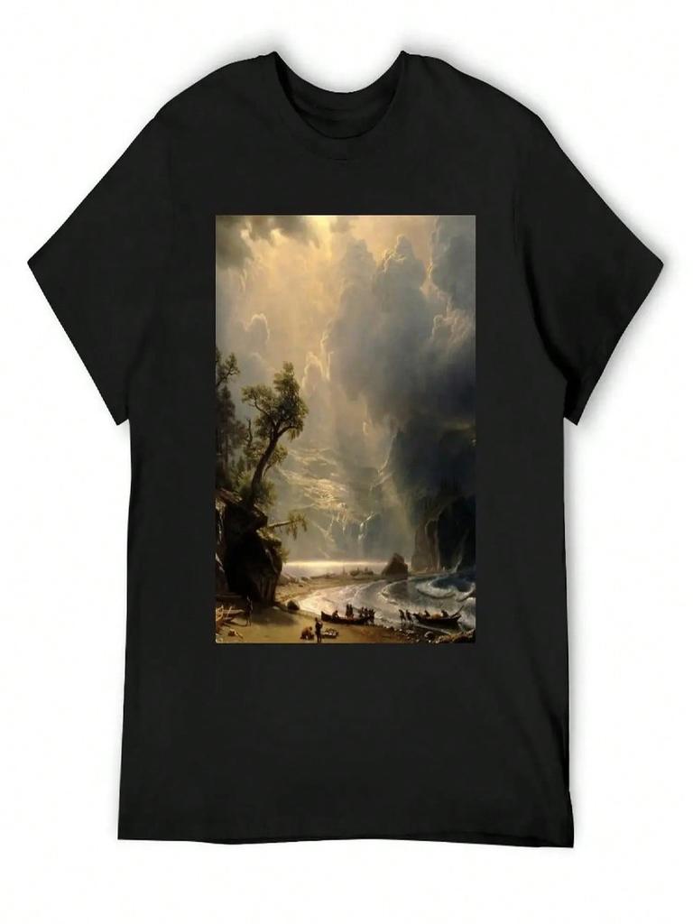Puget Sound On The Pacific Coast, 1870 By Bierstadt T-Shirt Luxury Man Vintage Anime Shirt Man T-Shirt Outfits For unisex